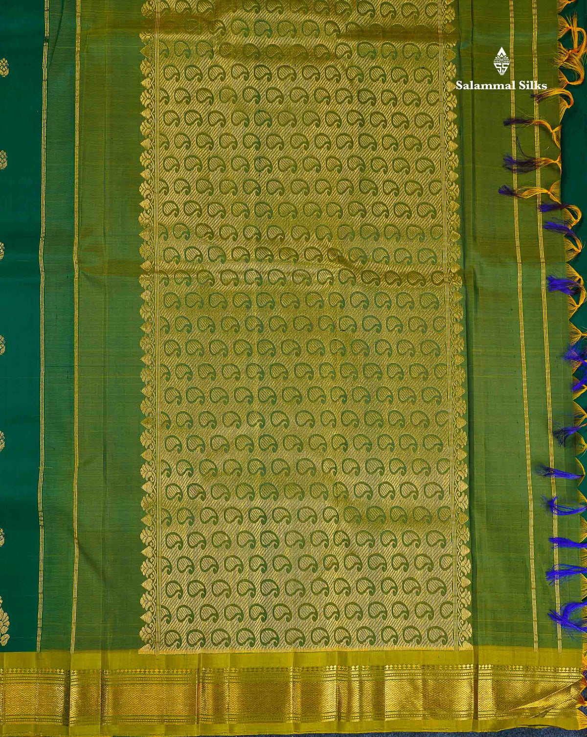 One Side Border Pure Silk Saree - Bottle Green Colour Body Zari Butta With Manthulir Green Border