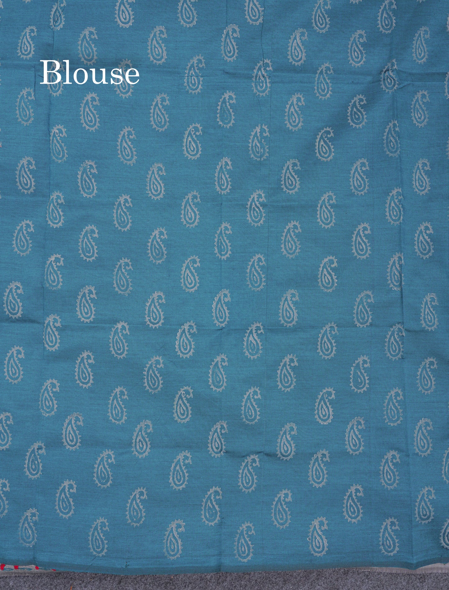 Grey White South Cotton Printed Saree With Contrast Peacock Blue Blouse