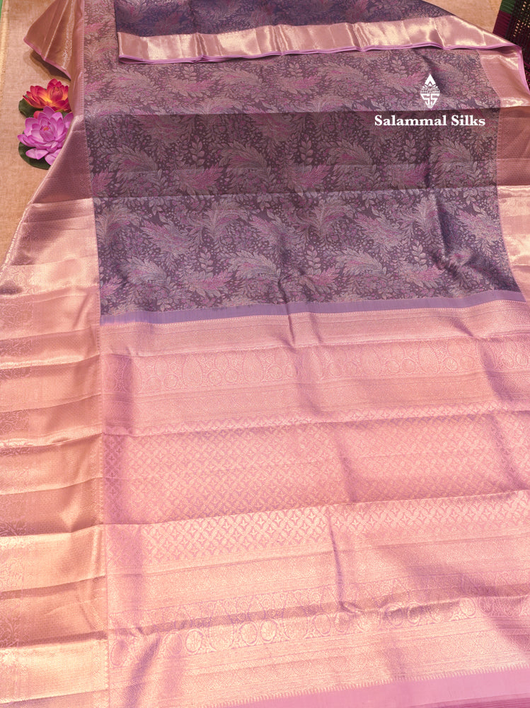 Violet Colour Pure Kanjivaram Fancy Silk Saree with Baby Pink Silver Zari Border
