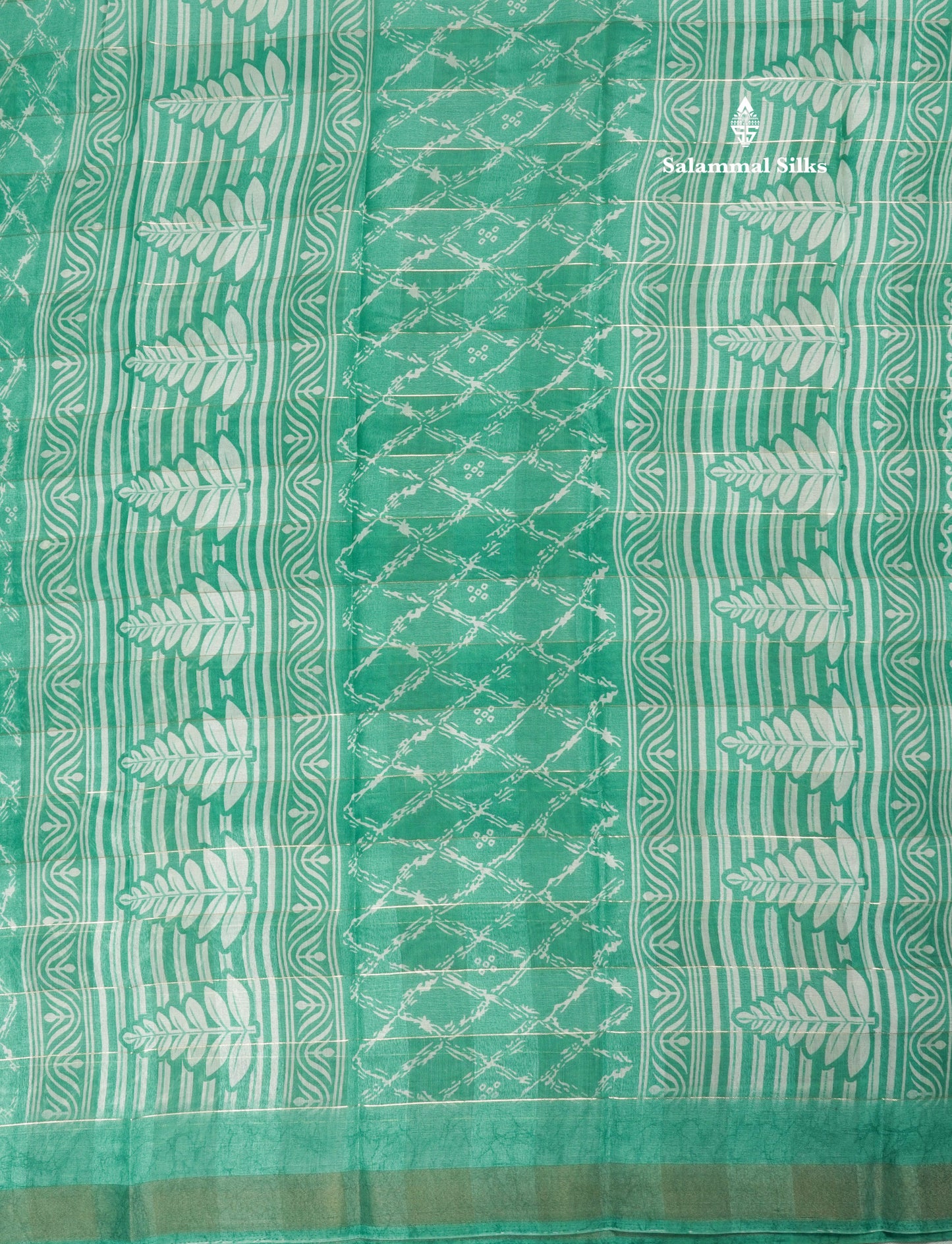 Army Green Printed Cotton Mix Saree With Tissue Border