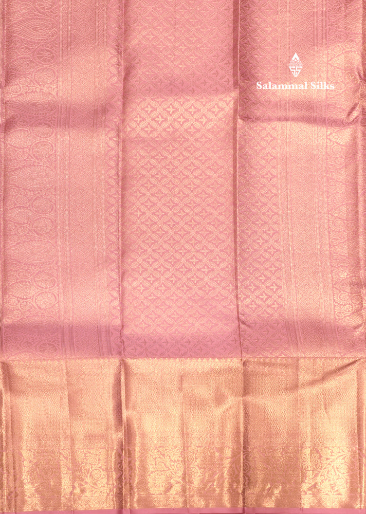 Violet Colour Pure Kanjivaram Fancy Silk Saree with Baby Pink Silver Zari Border