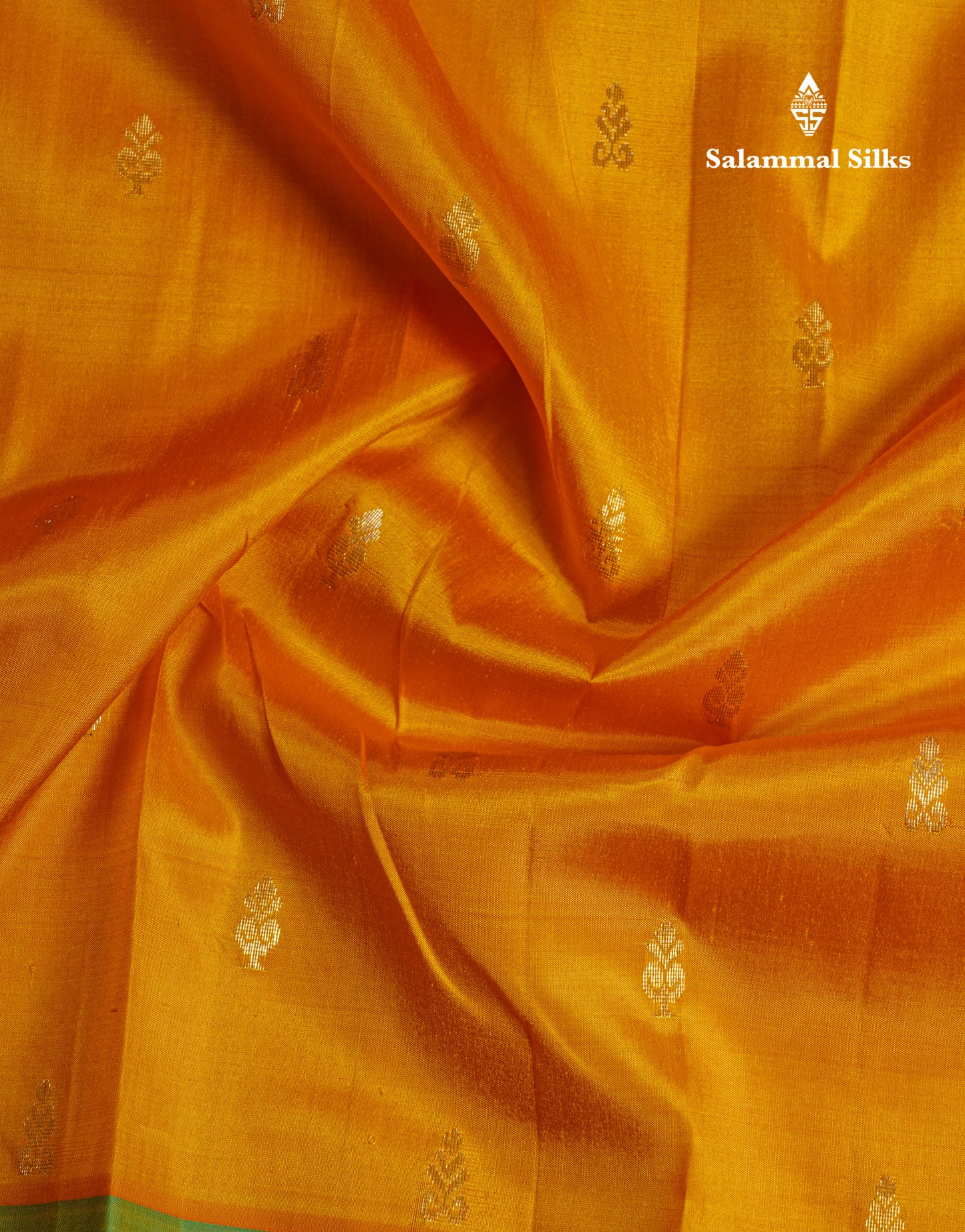 Mango Yellow Pure Kanjivaram Silk Saree With Contrast Parrot Green One Side Border