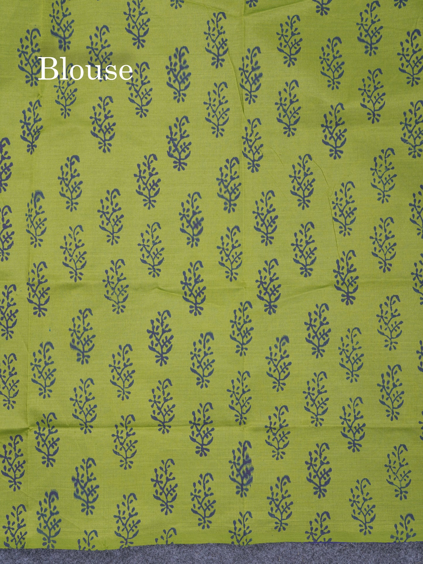 Royal Blue South Cotton Printed Saree With Contrast Parrot Green Blouse