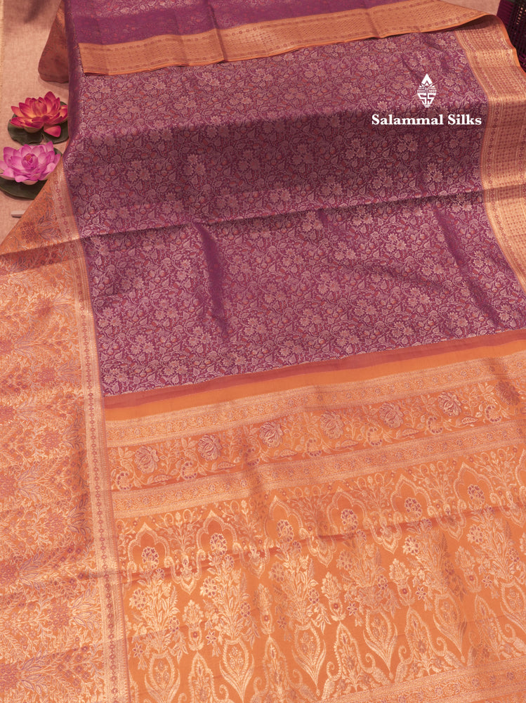 Violet Colour Pure Kanjivaram Fancy Silk Saree with Orange Border