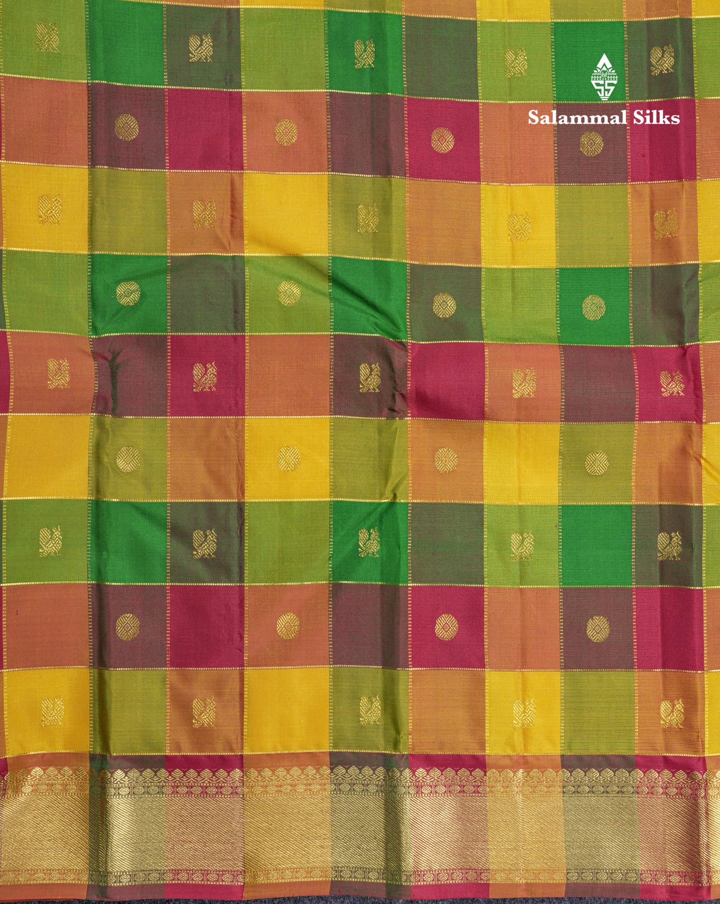 Paalum Pazham Zari Checks Pure Kanjivaram Silk Saree With Traditional Border