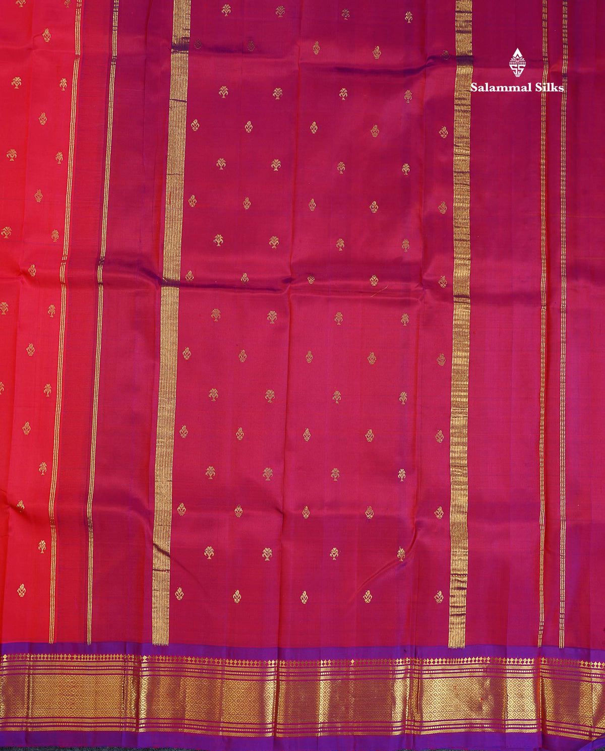 One Side Border Pure Silk Saree - Redish Pink Colour Body Zari Butta With Purple Border