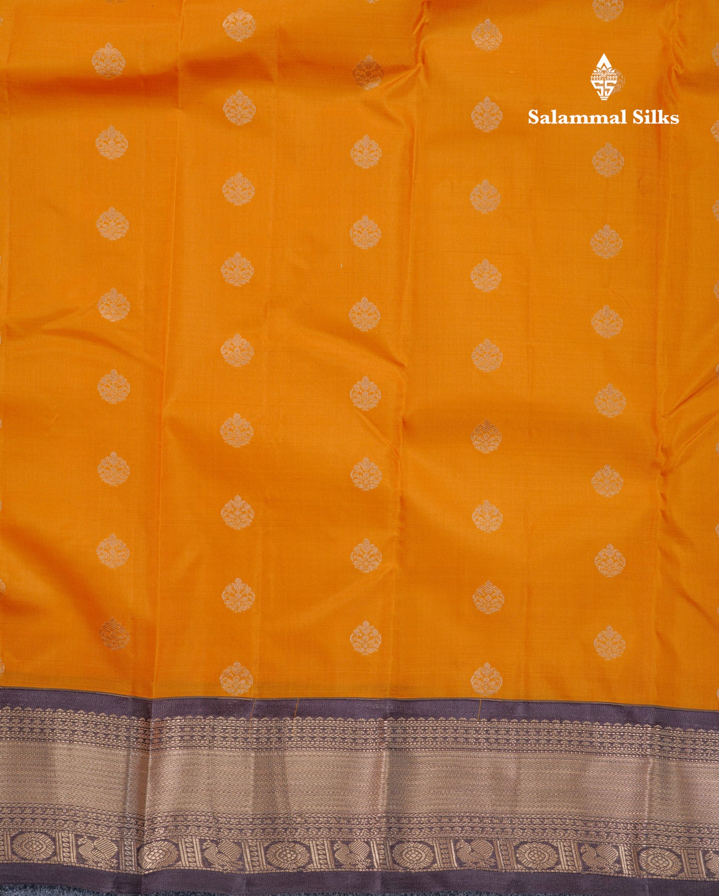 Mustard Yellow Pure Kanjivaram Silk Saree With Contrast Dark Brown Border