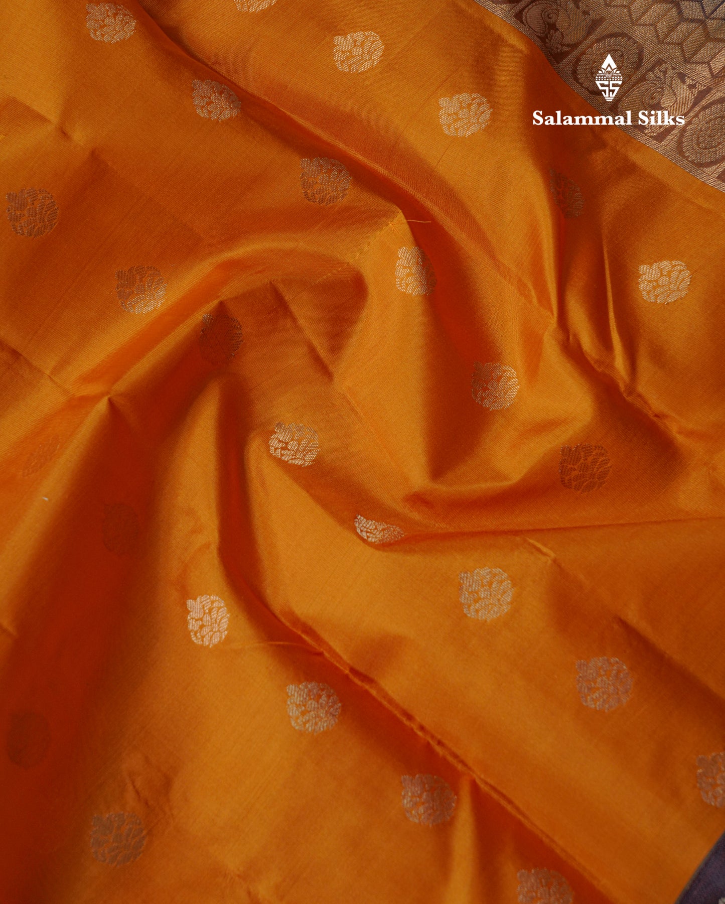 Mustard Yellow Pure Kanjivaram Silk Saree With Contrast Dark Brown Border