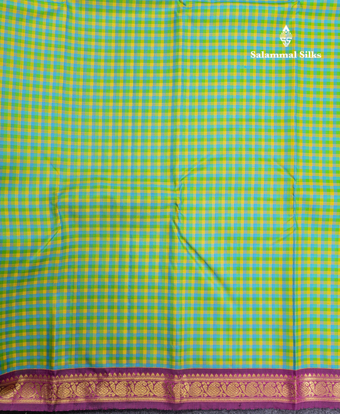 Multi Color Small Check Kanjivaram Pure Silk saree with Majentha Blouse