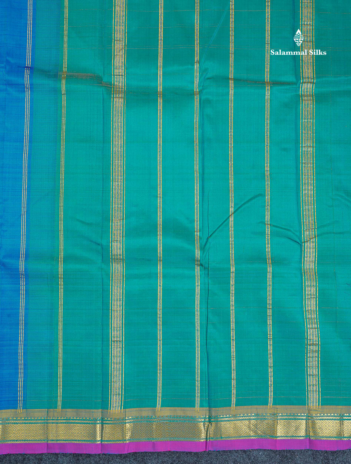 One Side Border Pure Silk Saree - Peacock Blue Colour Plain Body With Small Border