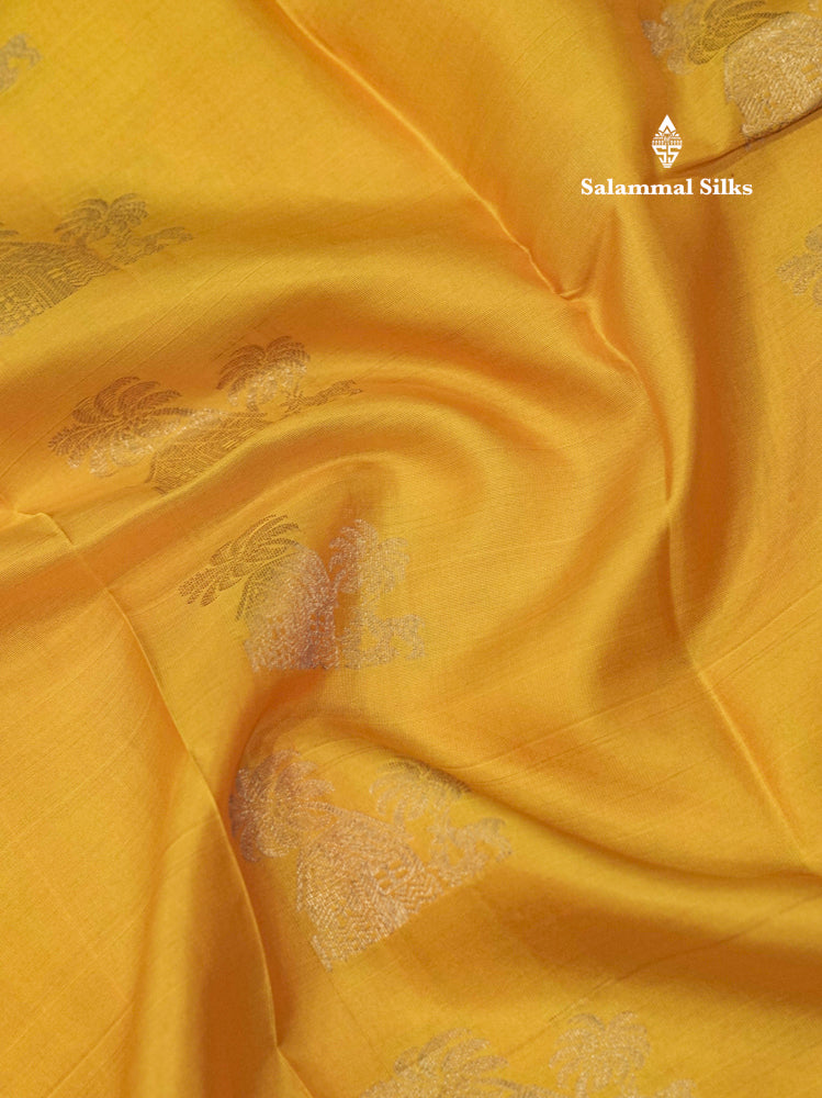 Mango Yellow Colour Pure Kanjivaram Silk Saree with Red Pallakku Fancy Border