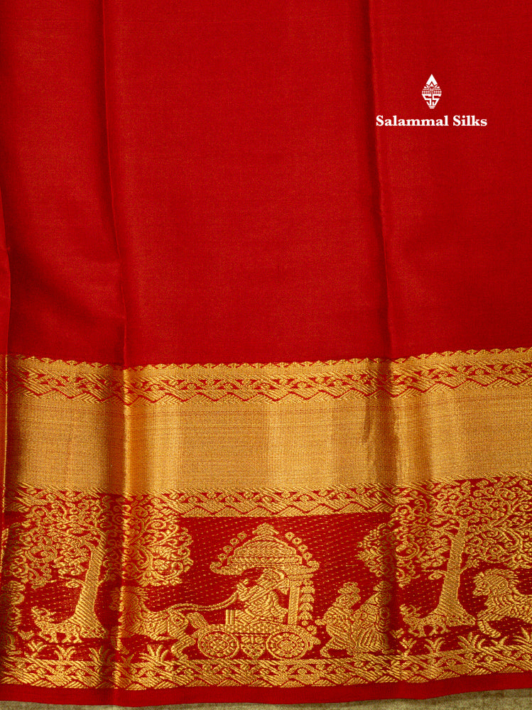 Mango Yellow Colour Pure Kanjivaram Silk Saree with Red Pallakku Fancy Border