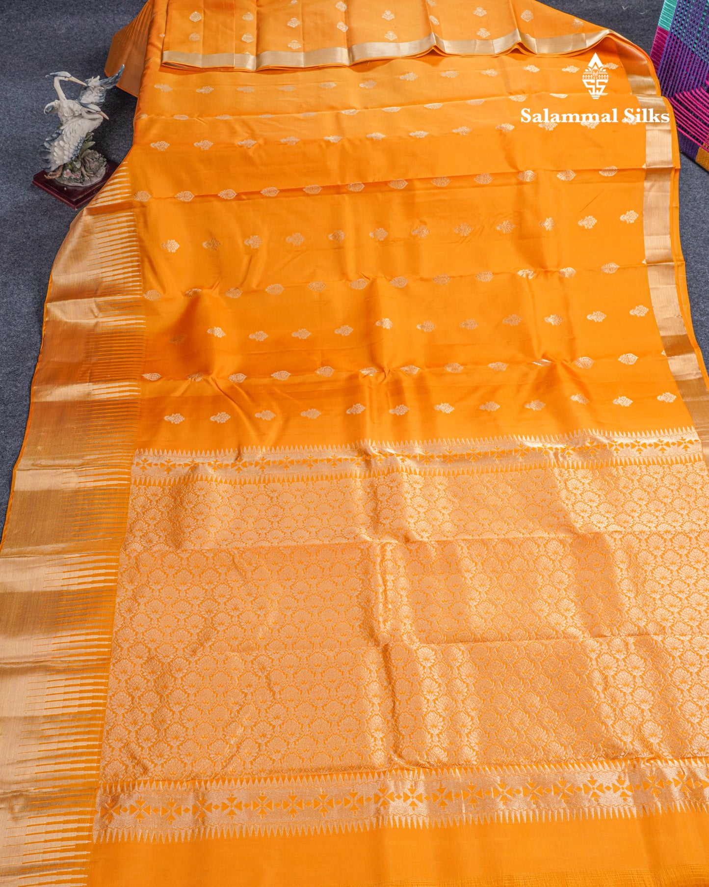 Mustard Yellow Pure Kanjivaram Silk Saree With Self Traditional Temple Border
