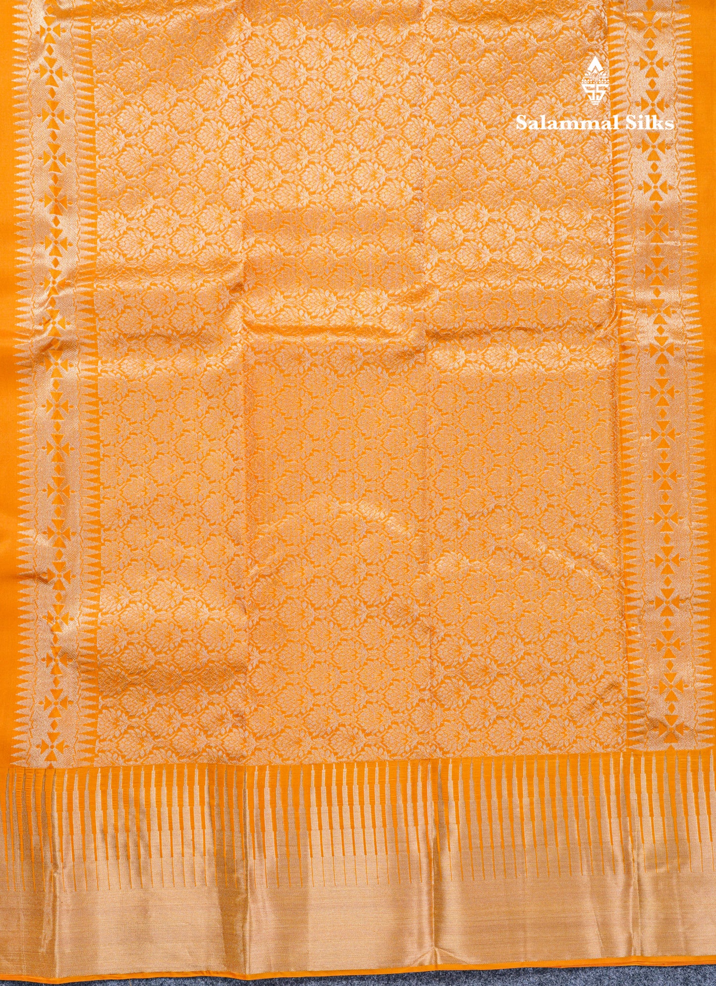 Mustard Yellow Pure Kanjivaram Silk Saree With Self Traditional Temple Border