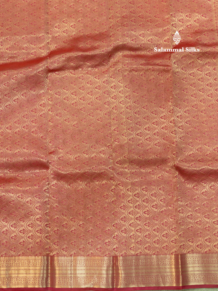 Pinkish Red Colour Pure Kanjivaram Silk Saree With Small Gold Zari Border