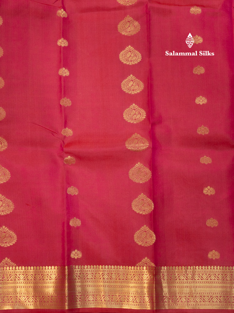 Pinkish Red Colour Pure Kanjivaram Silk Saree With Small Gold Zari Border