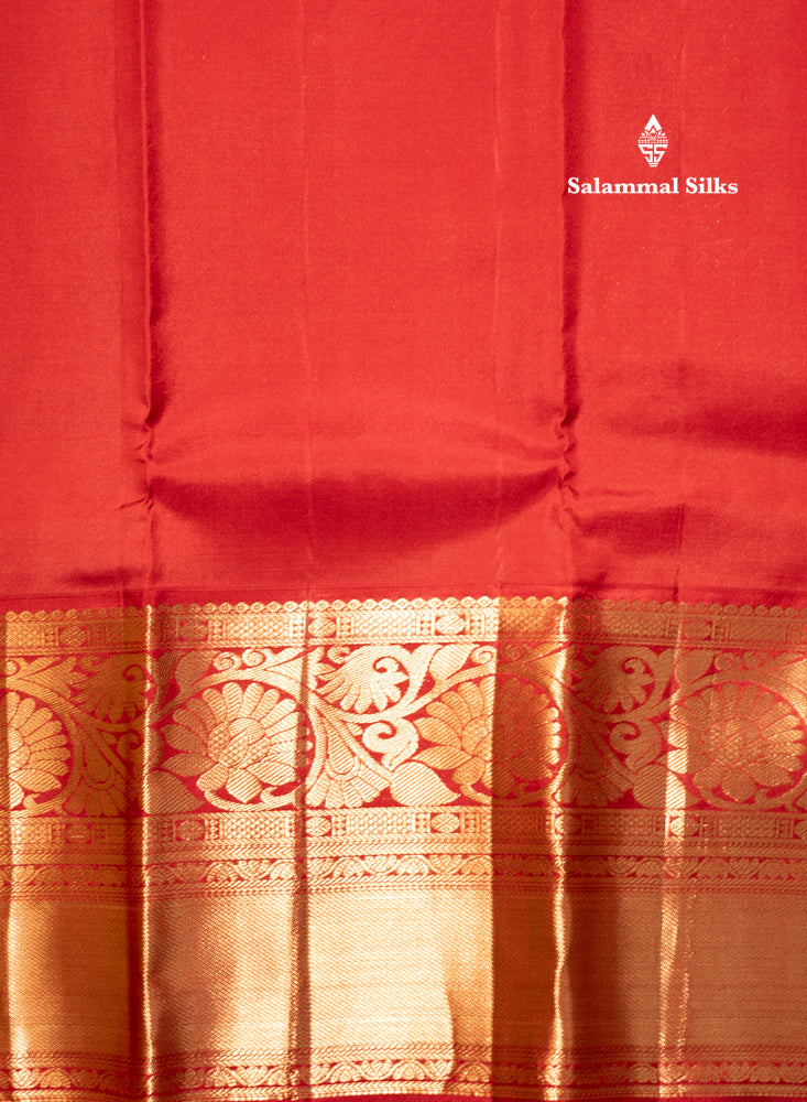 Parrot Green Colour Pure Kanjivaram Silk Saree With Red Border