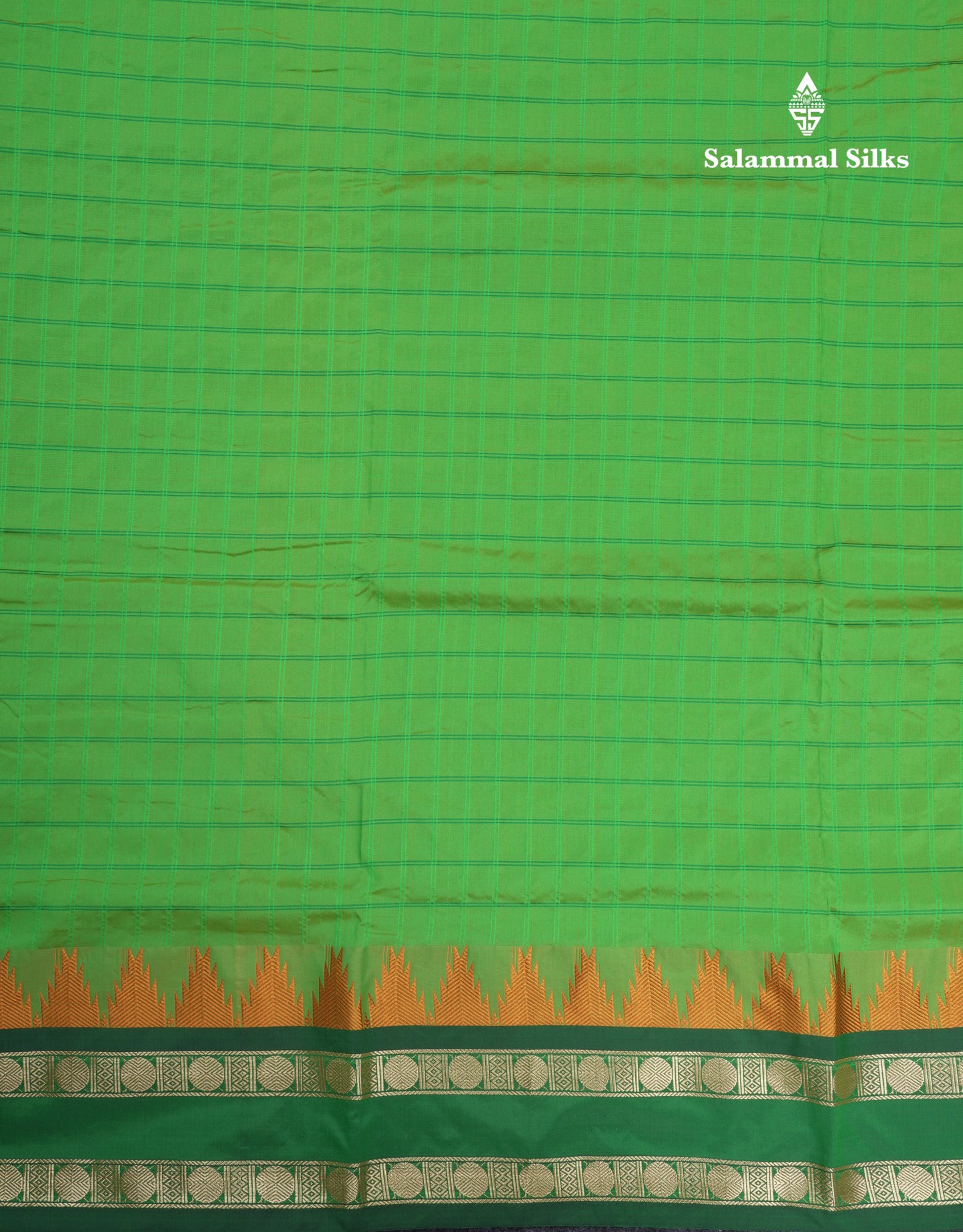 9 Yards Semi Silk Saree Green with Contrast Bottle Green Traditional Double Border