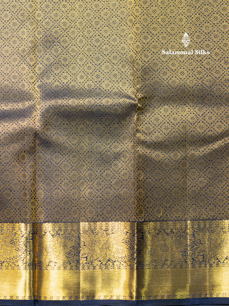 Peacock Green Colour Pure Kanjivaram Silk Saree With Navy Blue Border