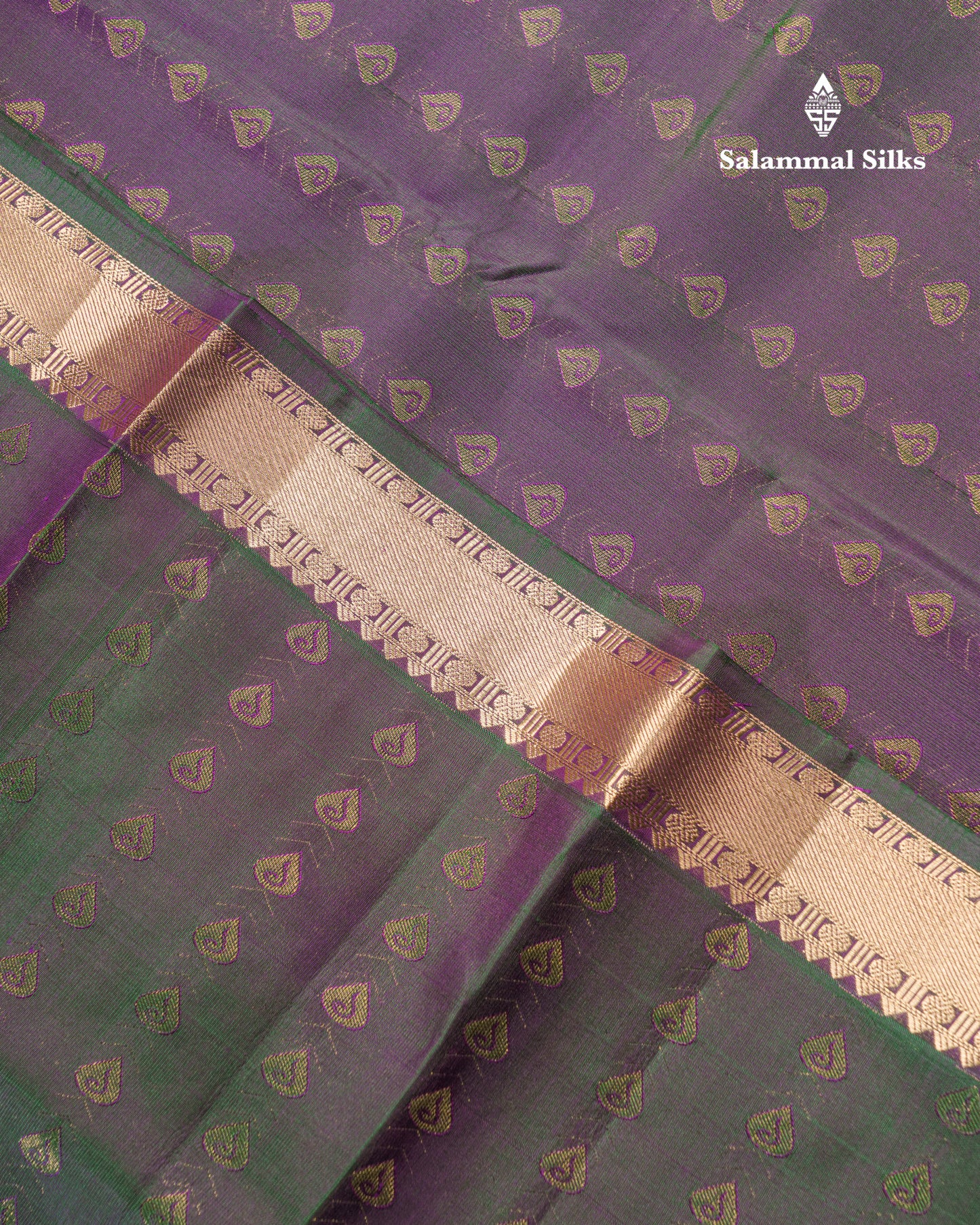 Dual Tone Purple Pure Kanjivaram Silk Saree With Self Long Border
