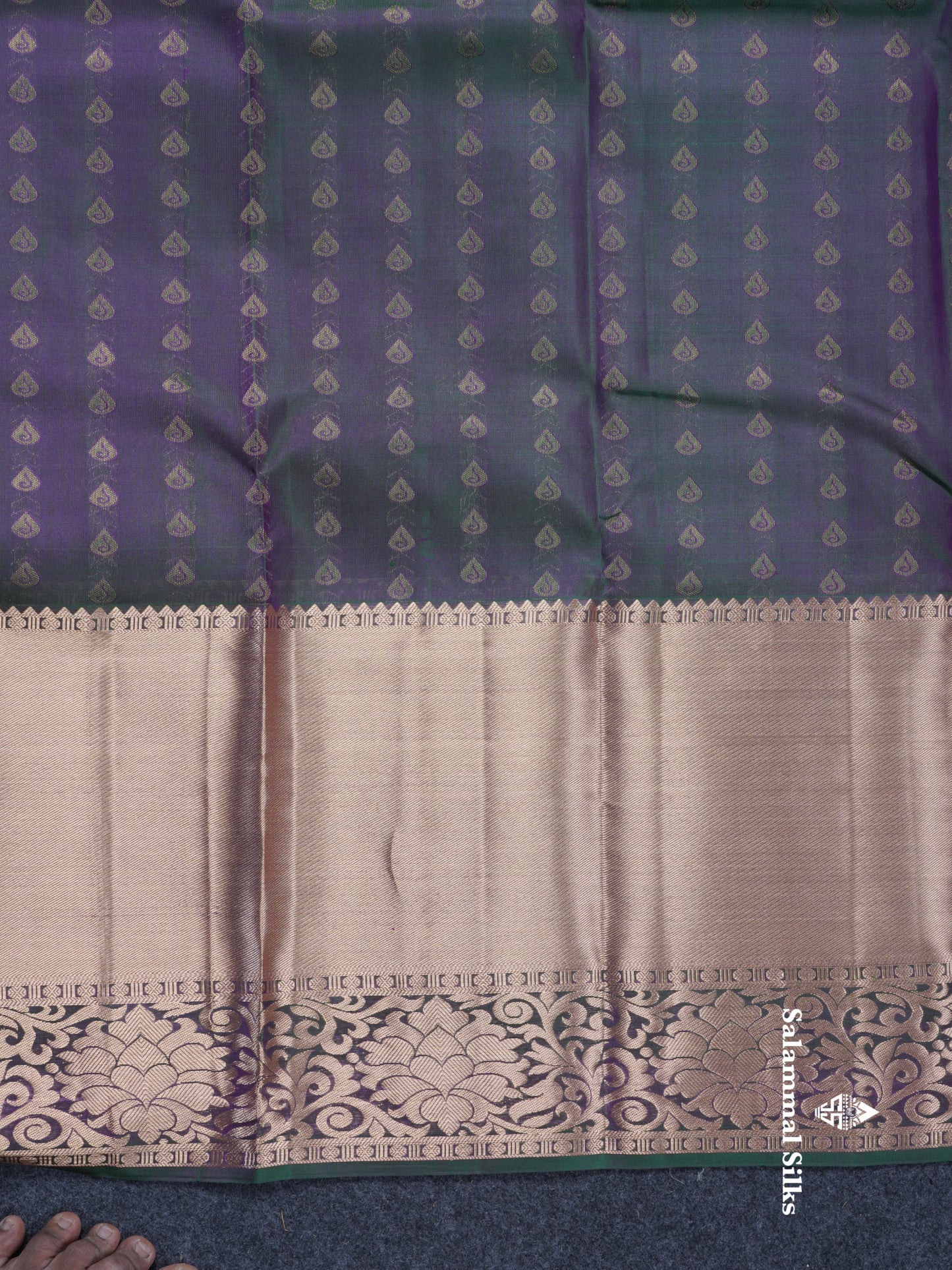 Dual Tone Purple Pure Kanjivaram Silk Saree With Self Long Border
