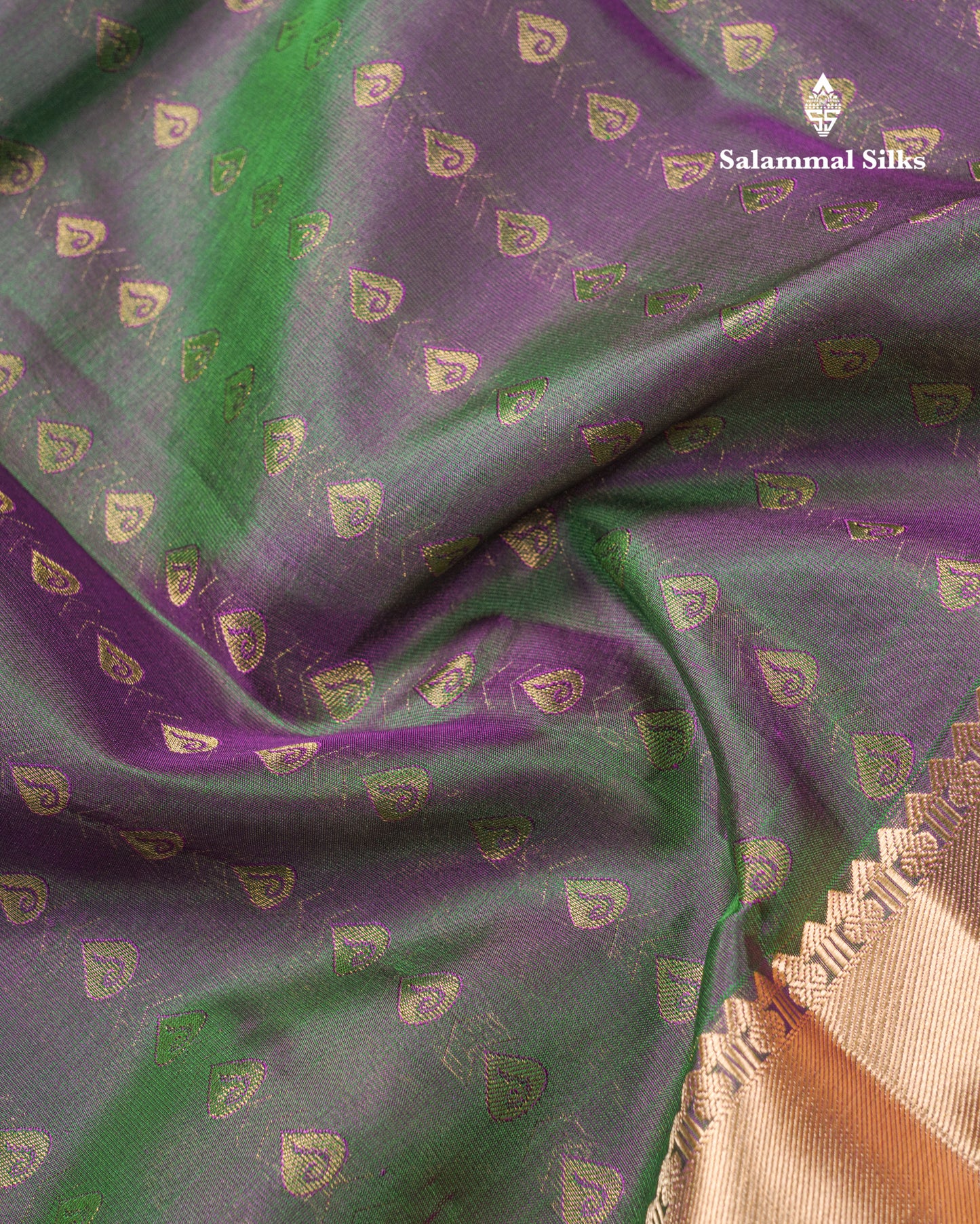 Dual Tone Purple Pure Kanjivaram Silk Saree With Self Long Border