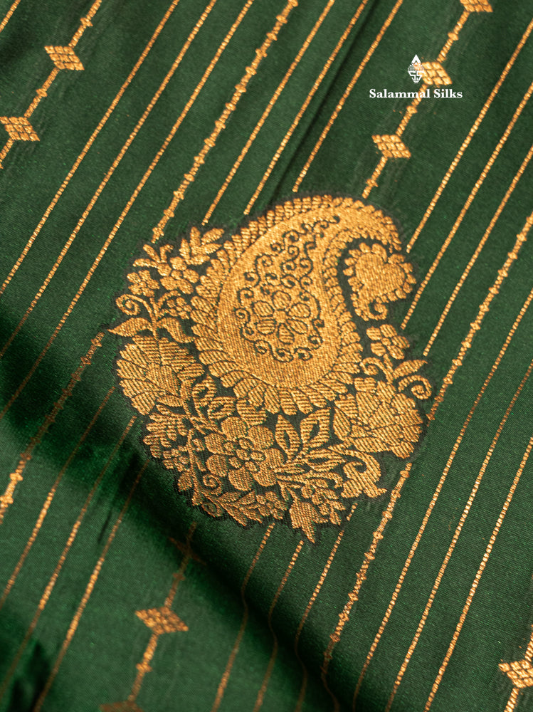Bottle Green Colour Semi Silk Saree With Navy Blue Copper Zari Border