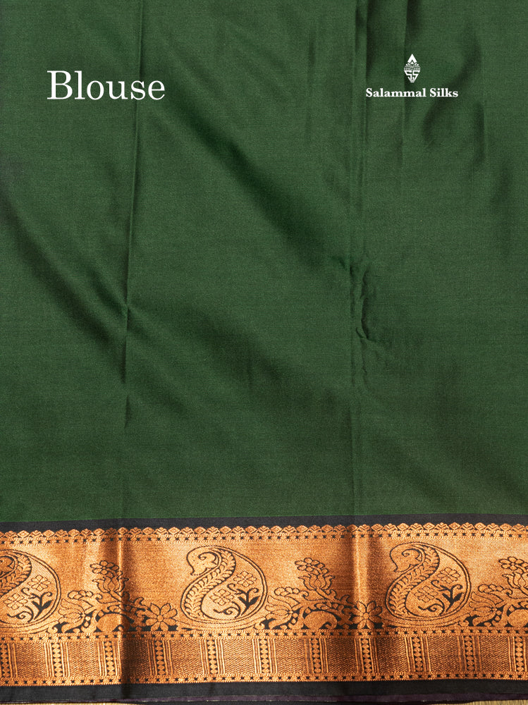 Bottle Green Colour Semi Silk Saree With Navy Blue Copper Zari Border