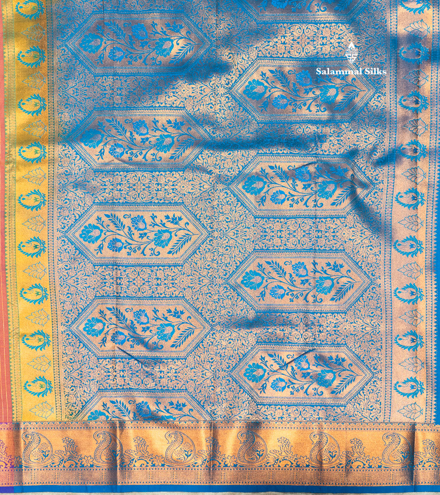 Bottle Green Colour Semi Silk Saree With Navy Blue Copper Zari Border