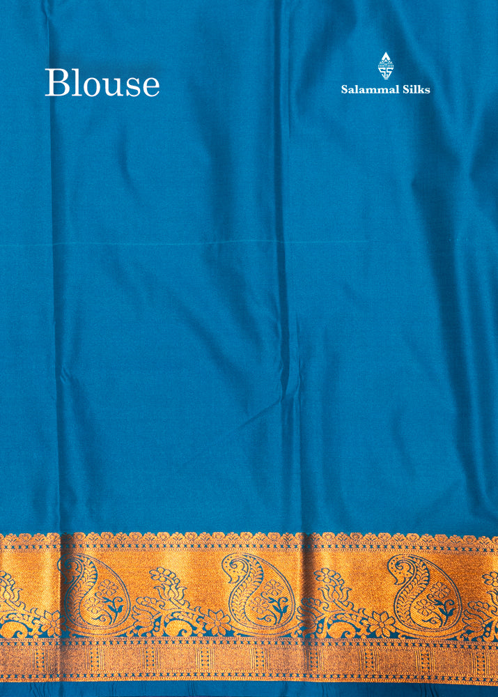 Bottle Green Colour Semi Silk Saree With Navy Blue Copper Zari Border