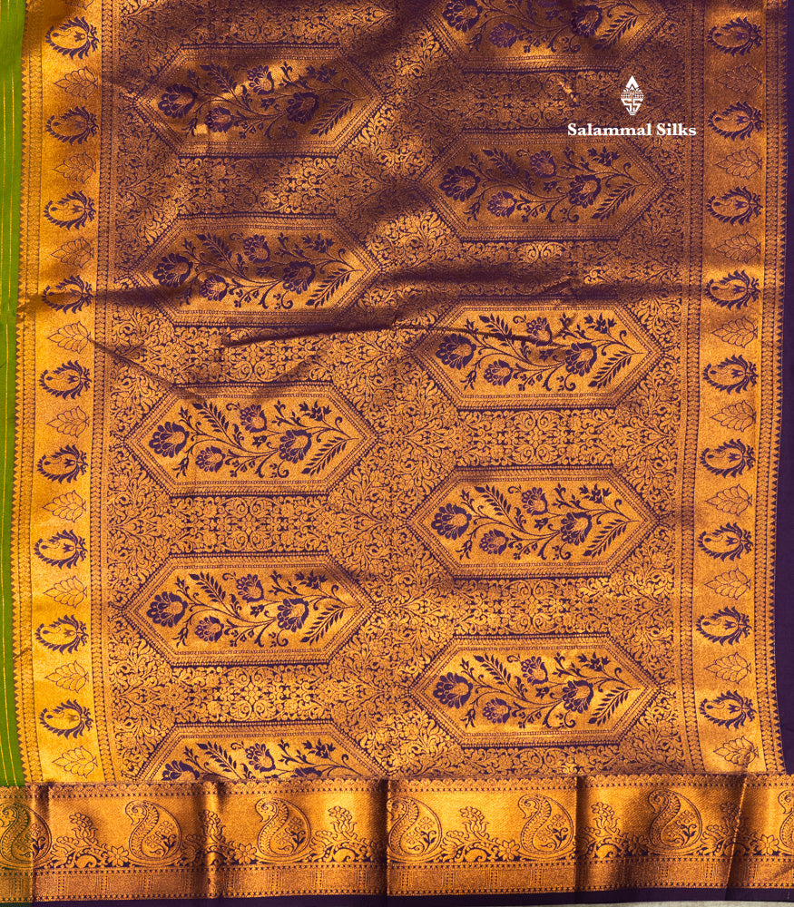 Bottle Green Colour Semi Silk Saree With Navy Blue Copper Zari Border
