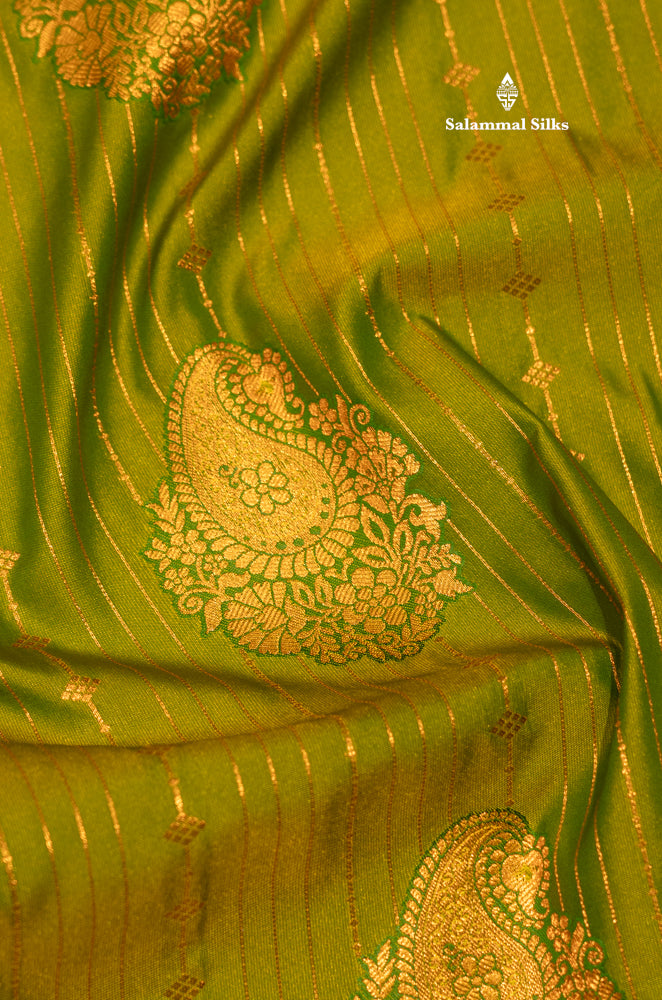Bottle Green Colour Semi Silk Saree With Navy Blue Copper Zari Border