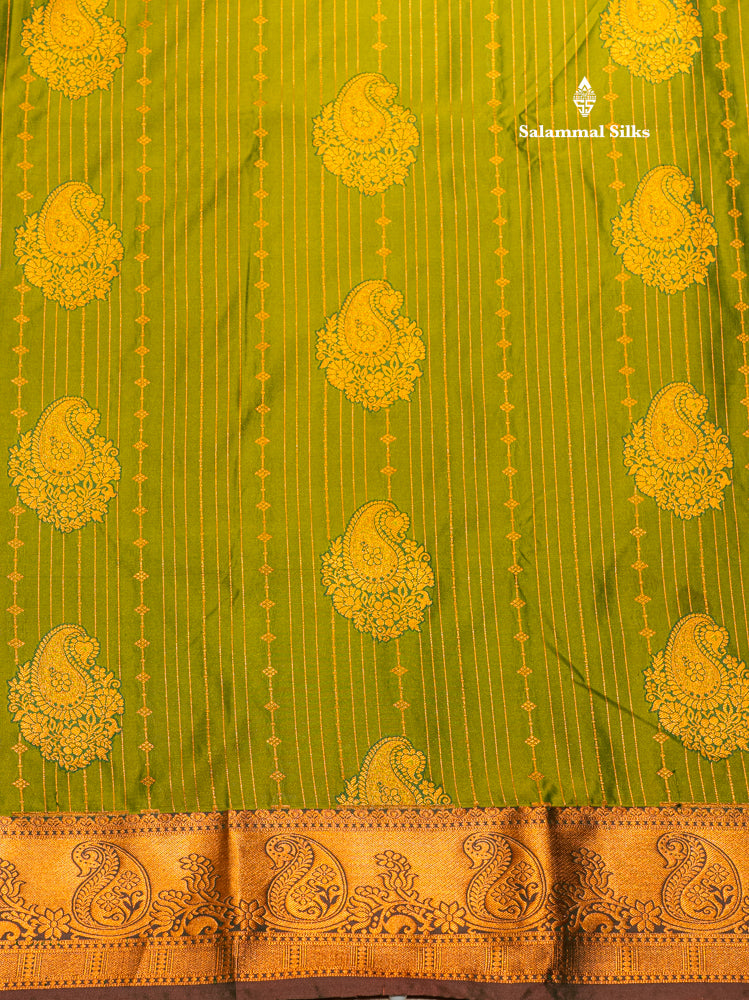 Bottle Green Colour Semi Silk Saree With Navy Blue Copper Zari Border