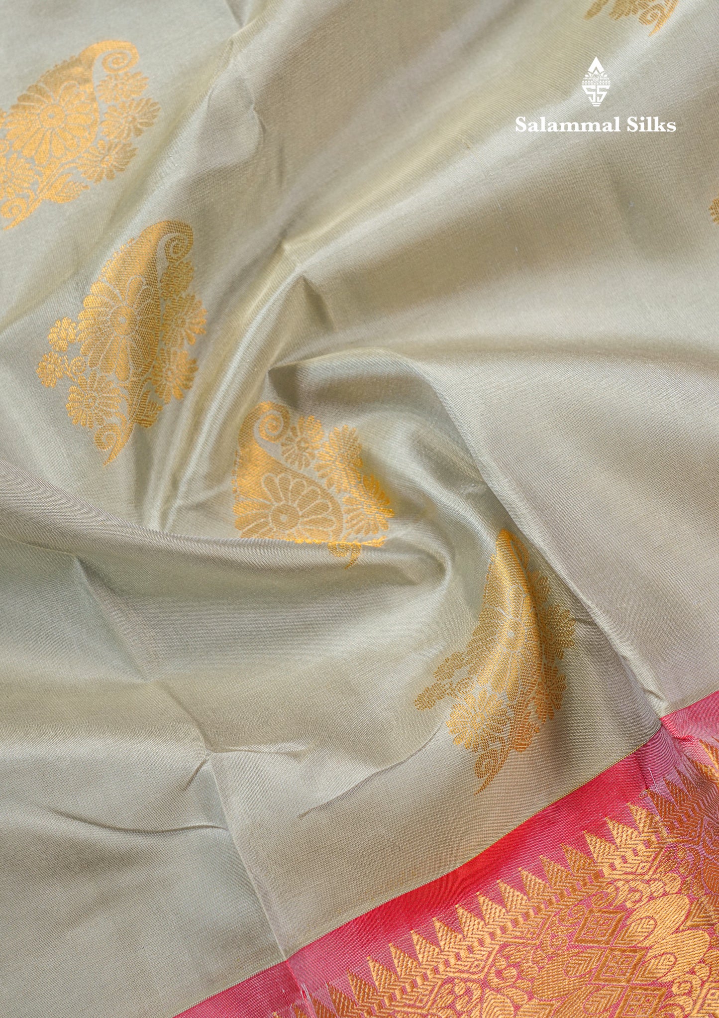 Light Rexona Pure Kanjivaram Silk Saree With Contrast Chilly Red Blouse