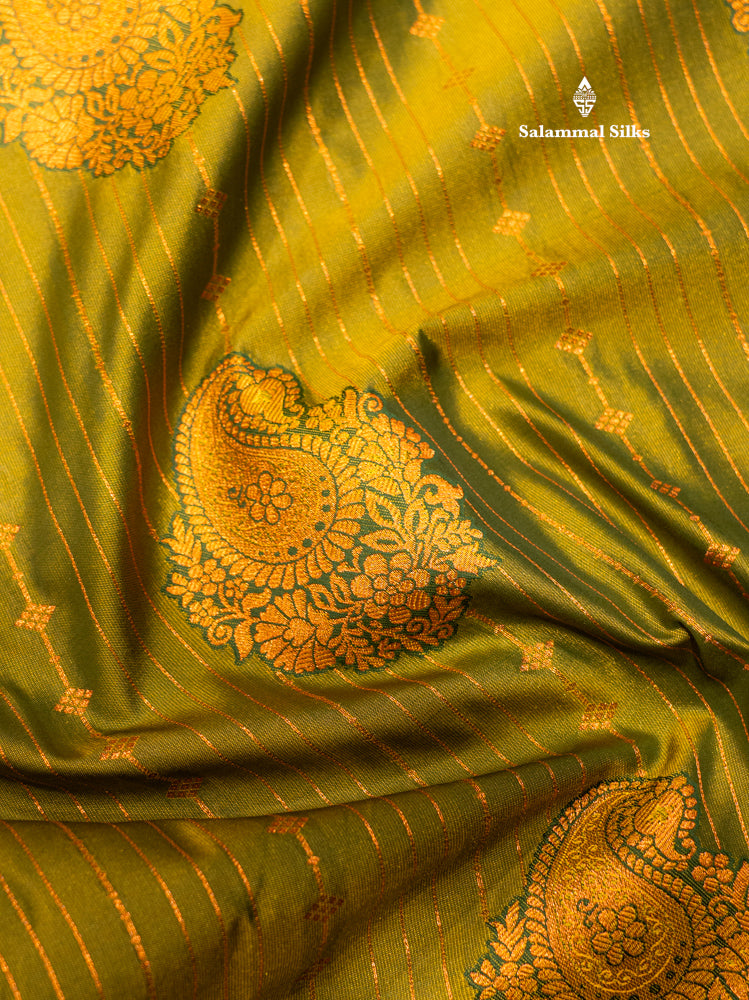 Bottle Green Colour Semi Silk Saree With Navy Blue Copper Zari Border