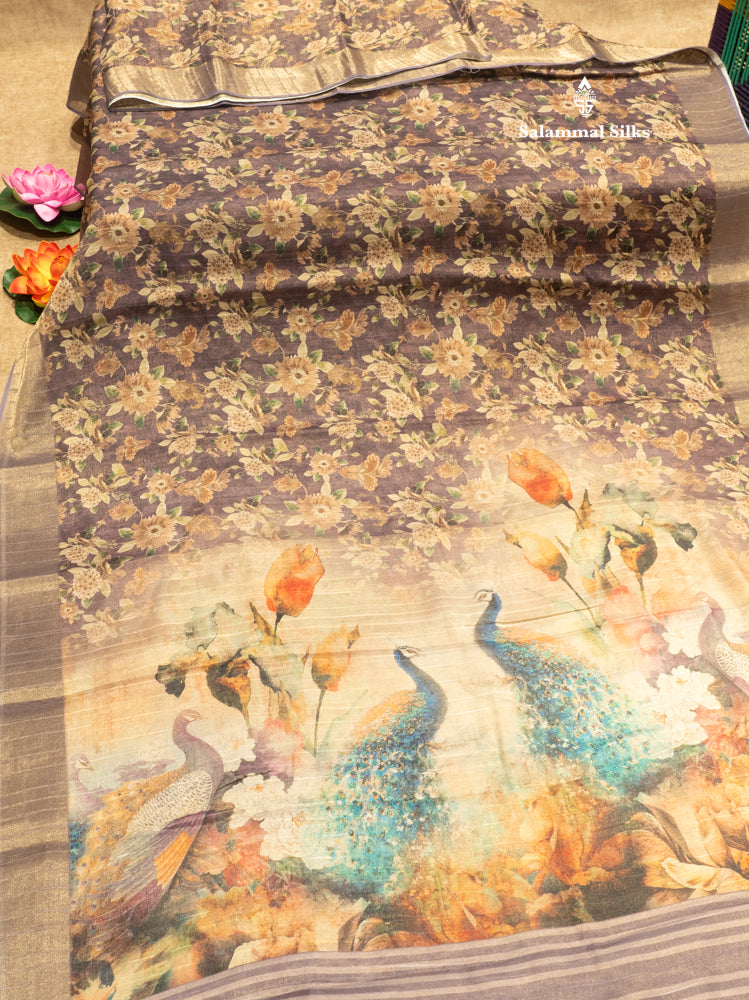 Violet Colour Linen Mix Fancy Saree With Tissue Border