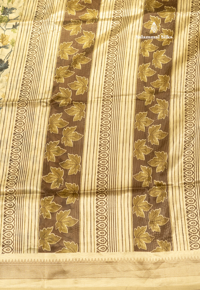 Cream Sandal Colour Semi Dola Saree With Blouse