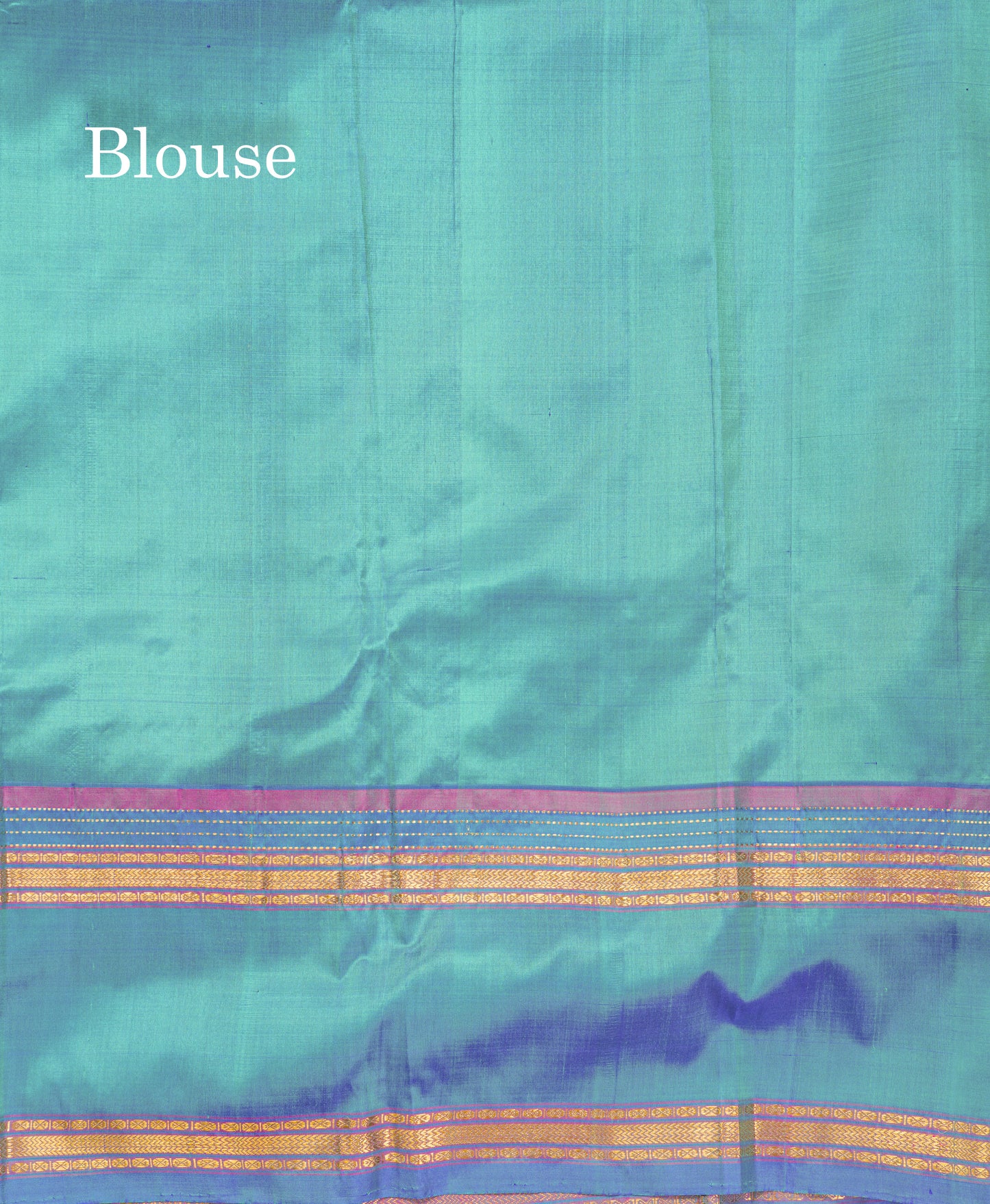 Dual Tone Sapphire Green Pure Kanjivaram Silk Saree With Contrast Dual Tone Blue Rettapet Double Border