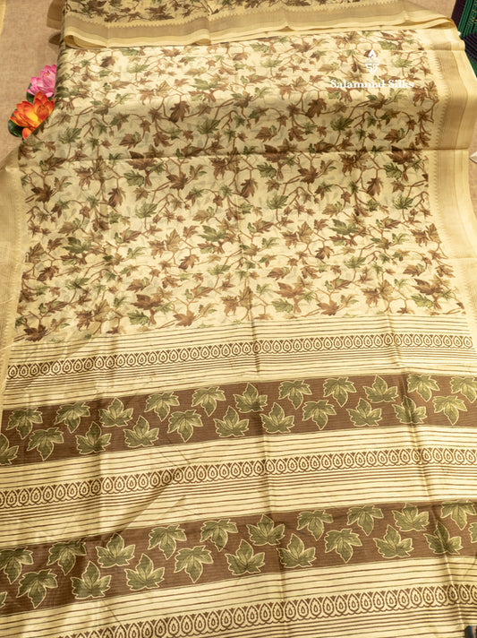 Cream Sandal Colour Semi Dola Saree With Blouse