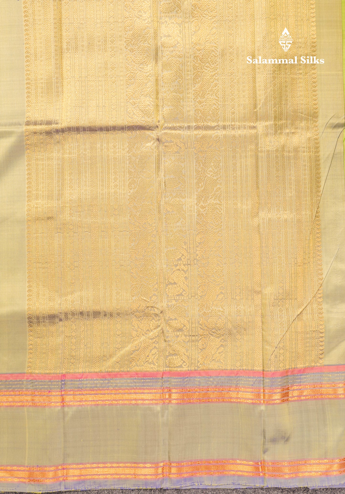 Dual Tone Sapphire Green Pure Kanjivaram Silk Saree With Contrast Dual Tone Blue Rettapet Double Border