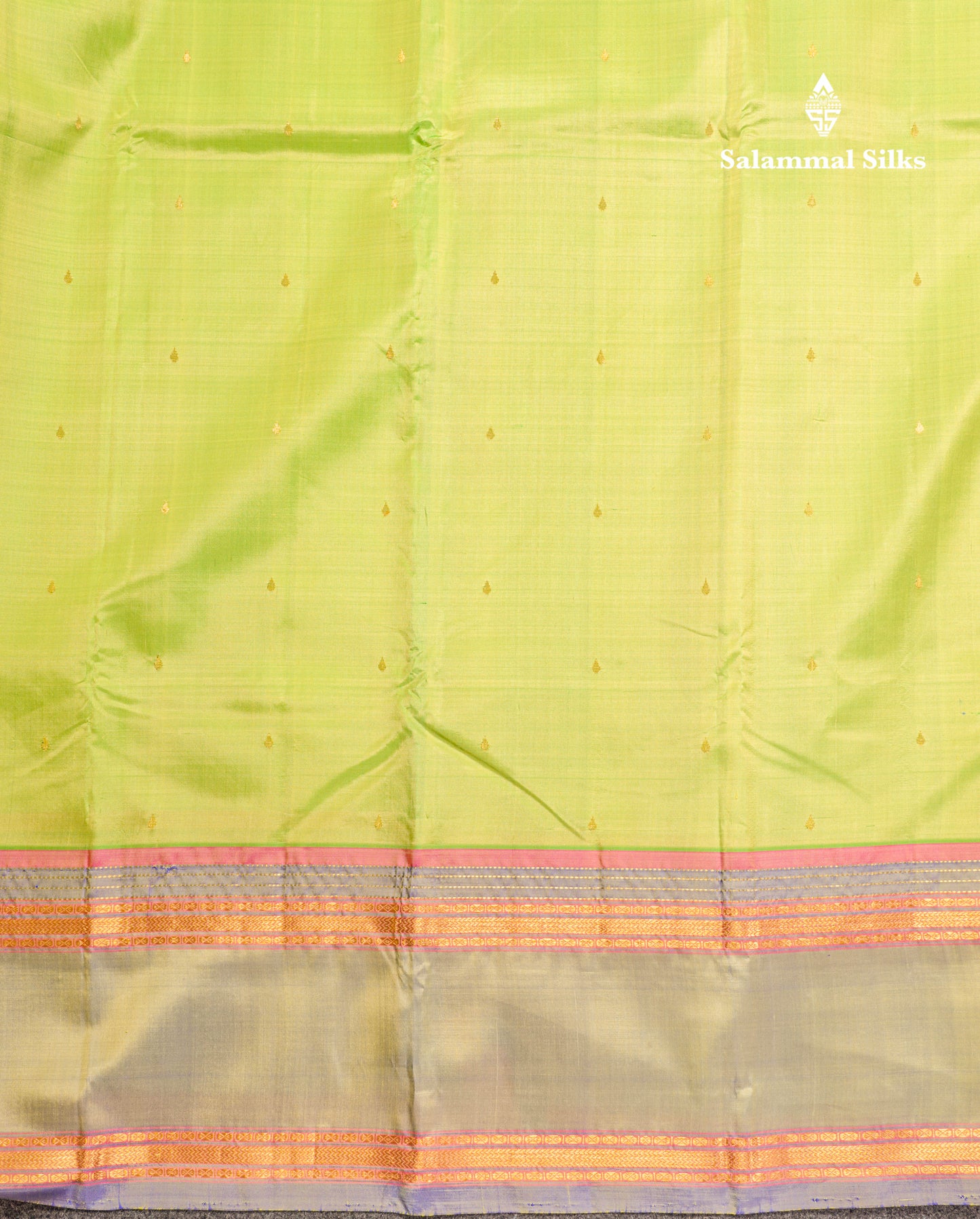 Dual Tone Sapphire Green Pure Kanjivaram Silk Saree With Contrast Dual Tone Blue Rettapet Double Border