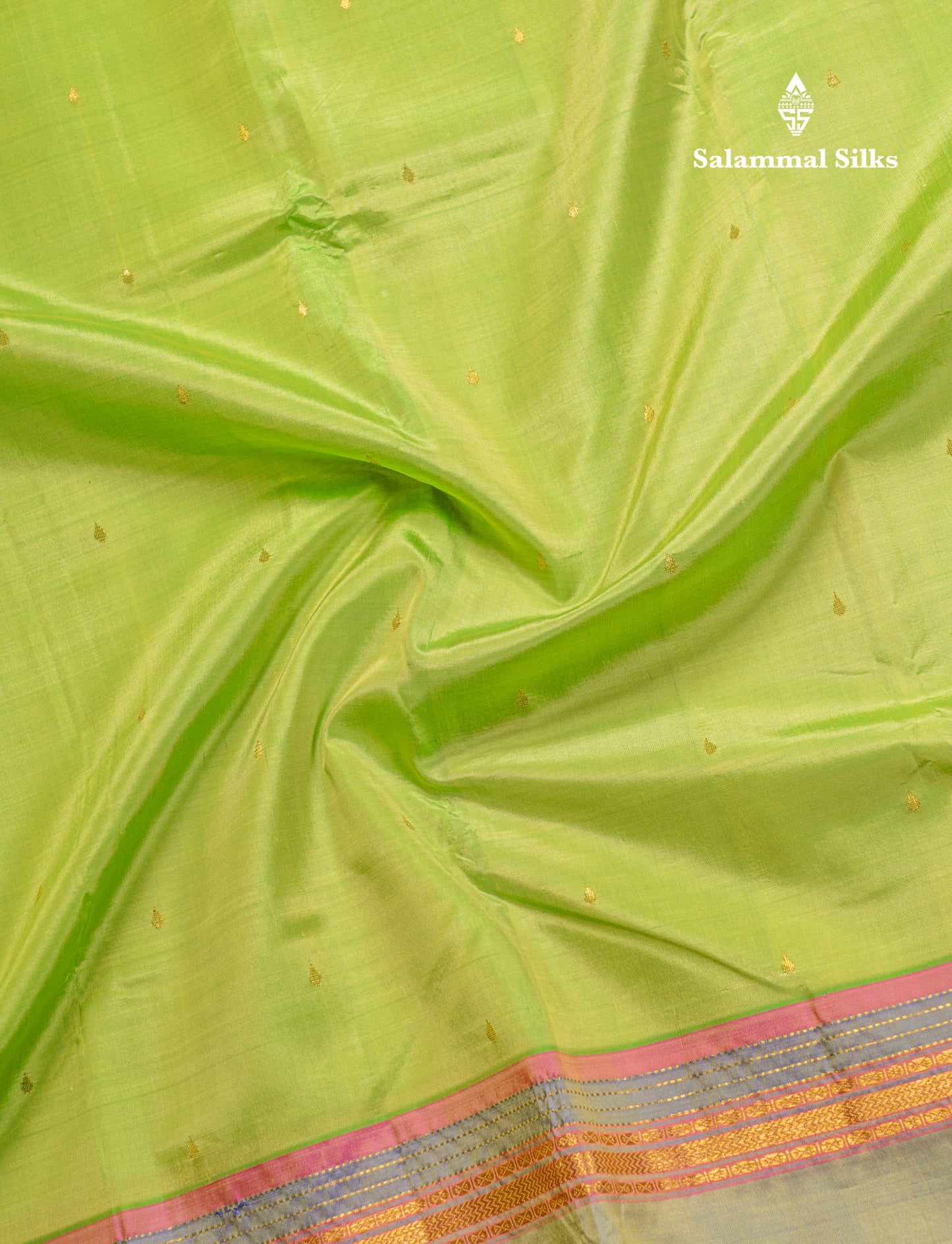 Dual Tone Sapphire Green Pure Kanjivaram Silk Saree With Contrast Dual Tone Blue Rettapet Double Border
