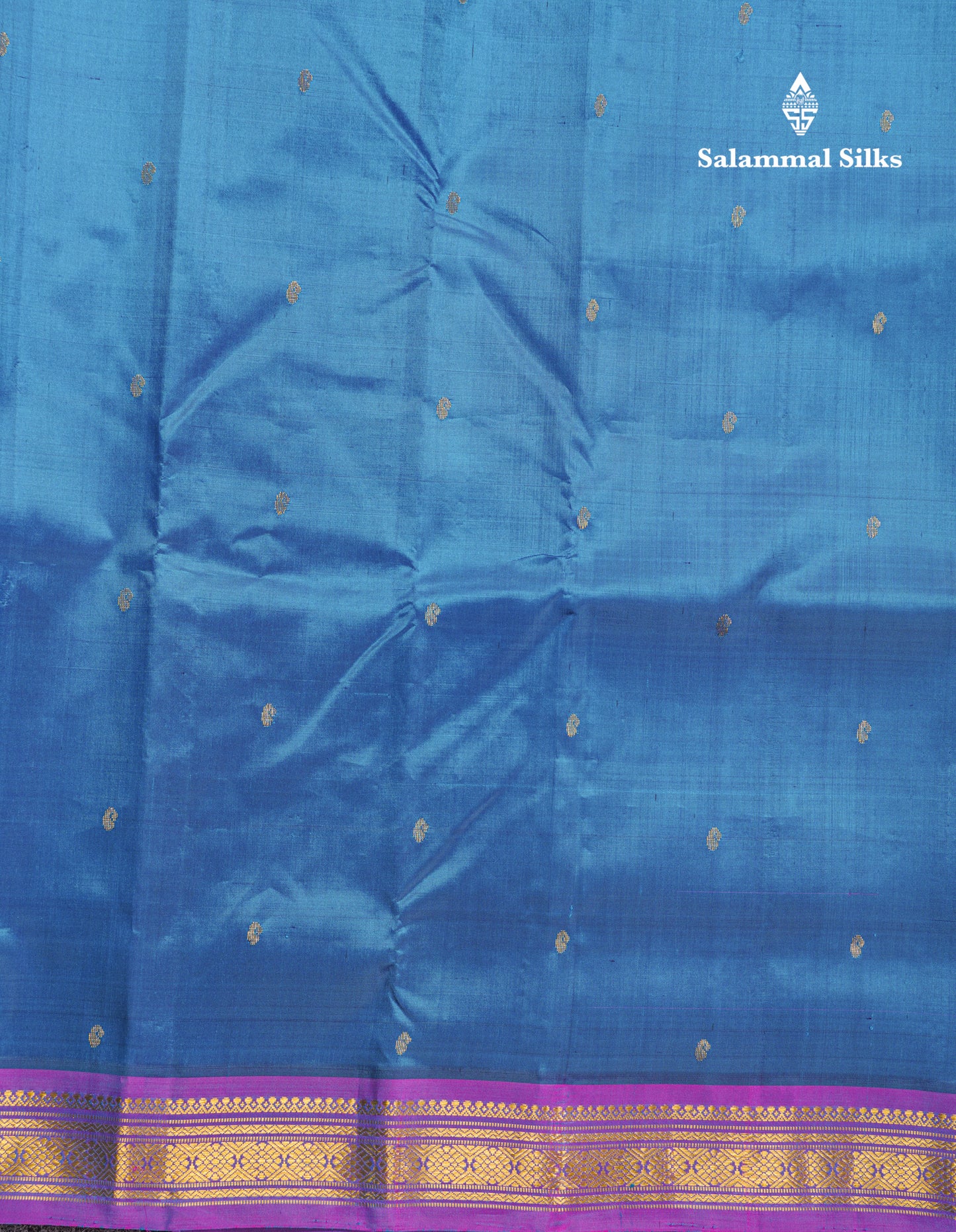 Dual Tone Peacock Blue Pure Kanjivaram Silk Saree With Contrast Vadamalli Small Border