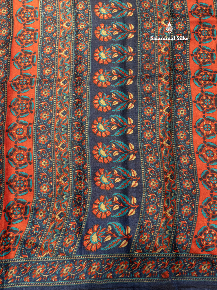 Beige Colour Fancy Semi Tussar Saree With Royal Blue Border