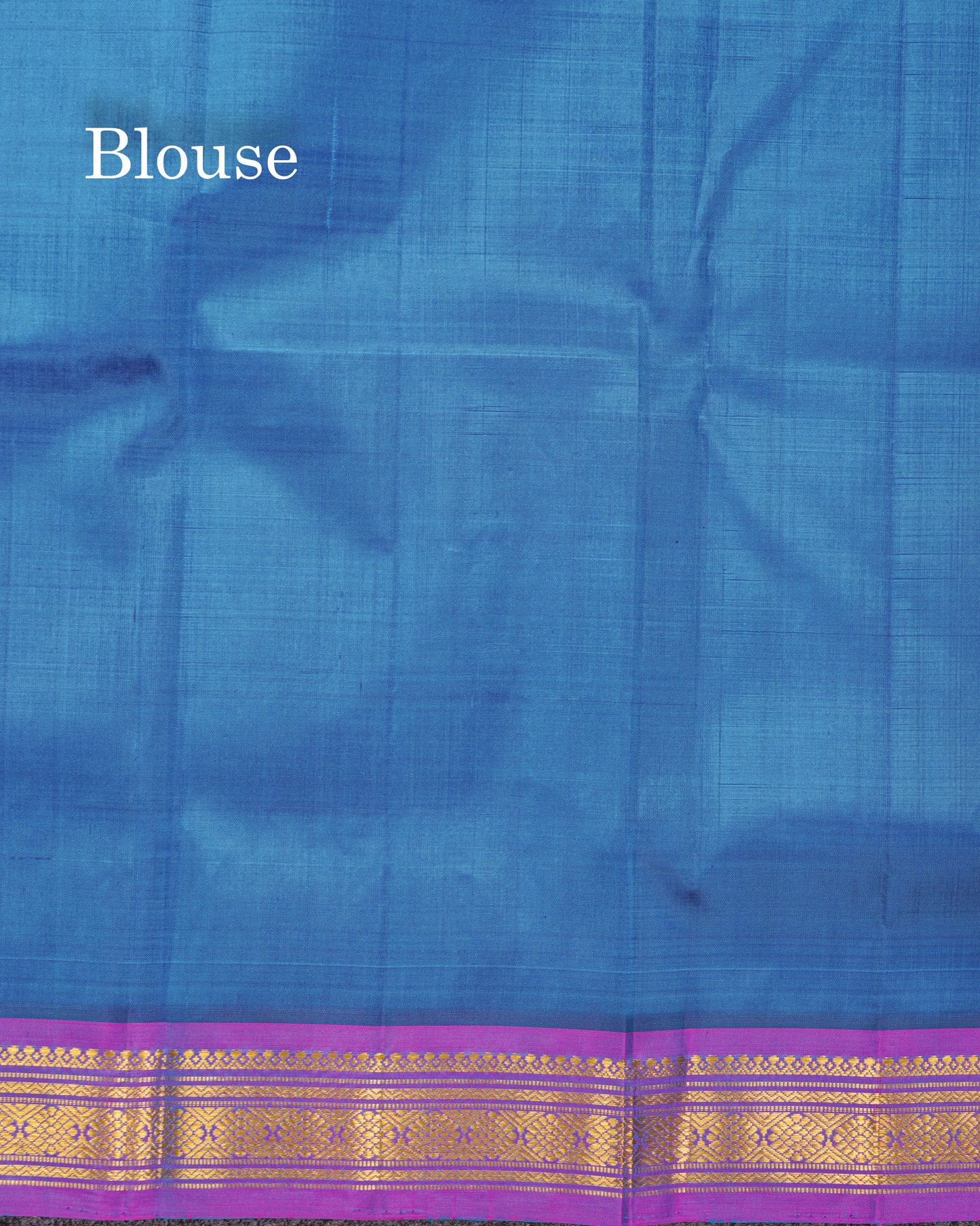 Dual Tone Peacock Blue Pure Kanjivaram Silk Saree With Contrast Vadamalli Small Border