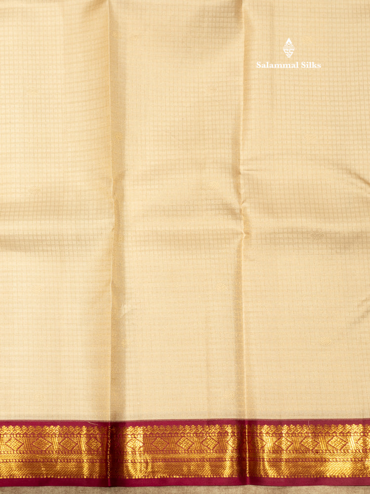 Cream Colour Small Checks Pure Kanjivaram Silk Saree with Traditional Border