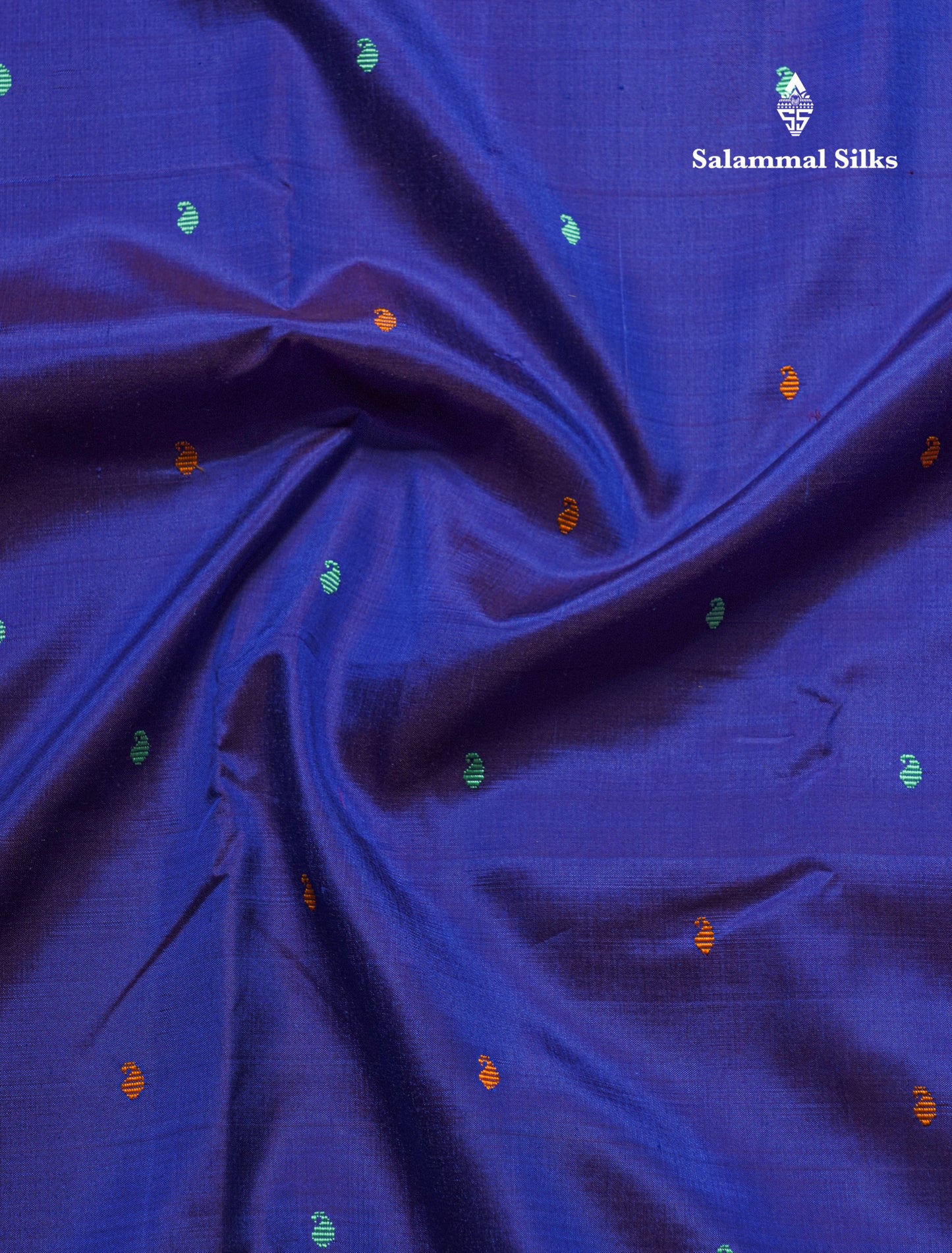 Dual Tone Royal Blue Meenakari Thread Work Butta Pure Kanjivaram Silk Saree With Contrast Moss Green Small Border