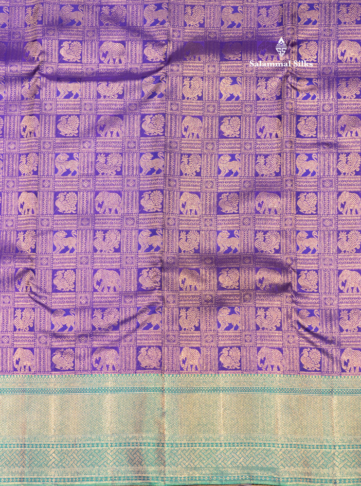 Violet Colour Pure Kanjivaram 2G Zari Silk Saree With Dual Tone Border