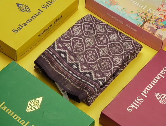 Purple Colour Printed Cotton Mix Saree With Blouse