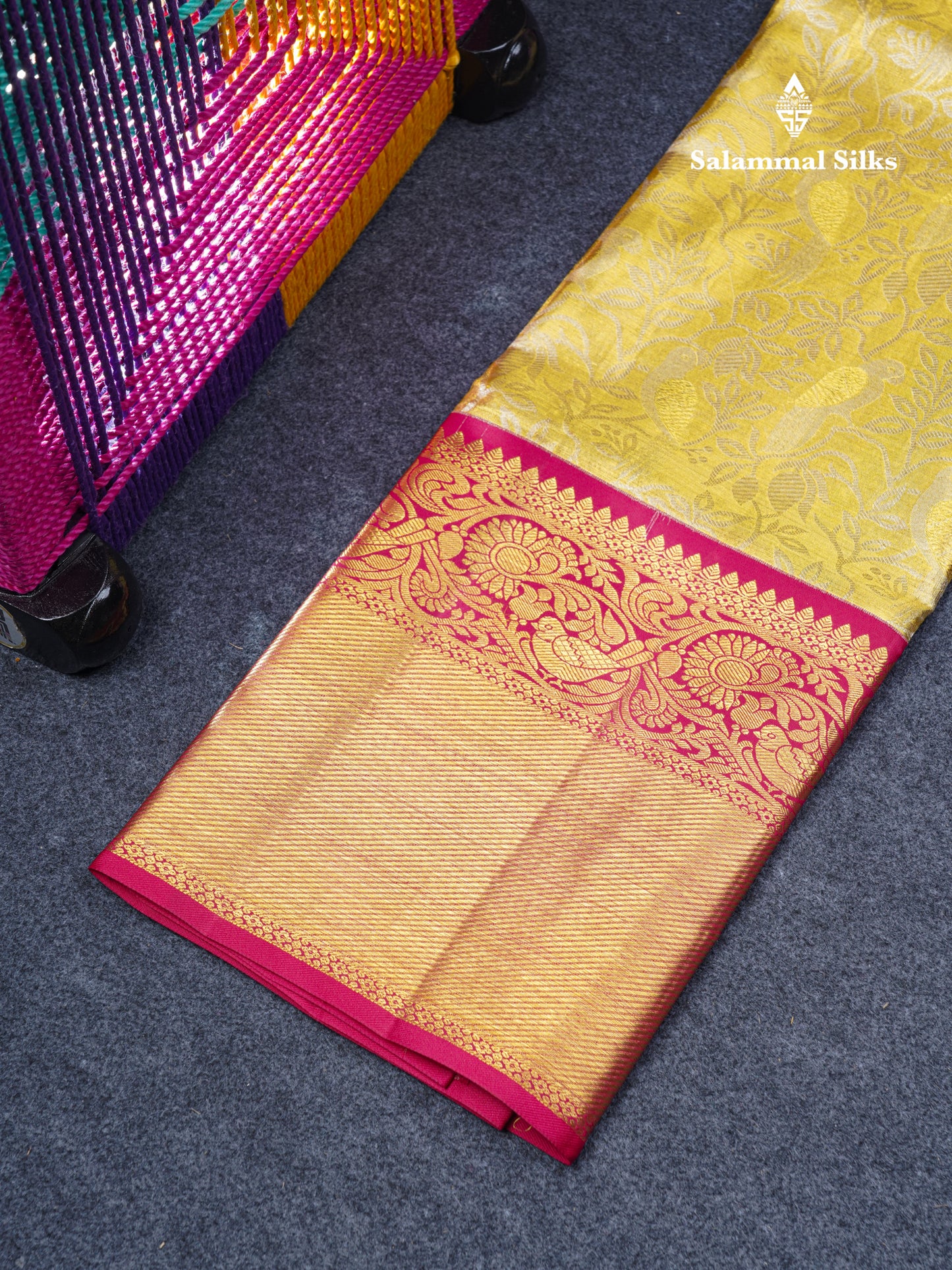 Pure Silk Pattu Pavadai Tissue (Gold) With Contrast Maroon Blouse 45.5"